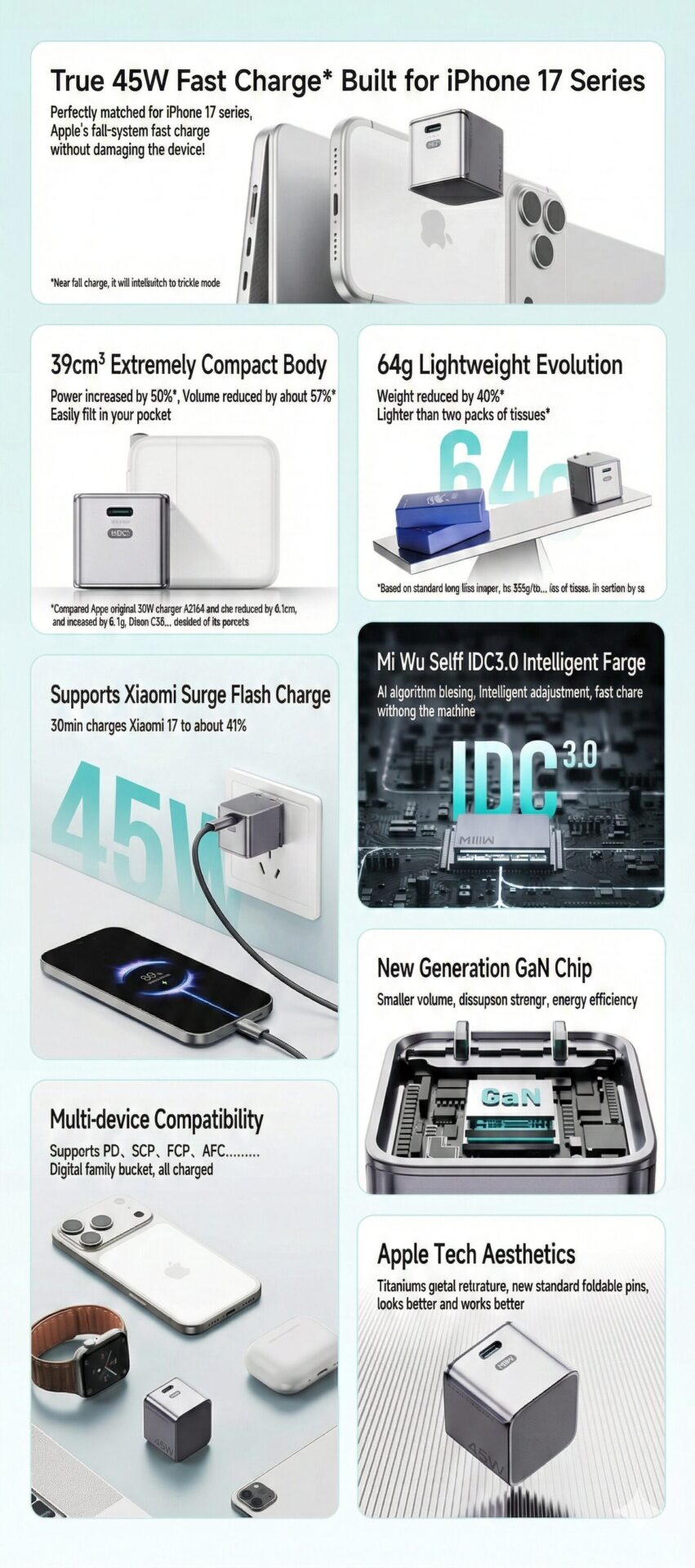 Xiaomi lança carregador GaN de 45W que cabe no bolso